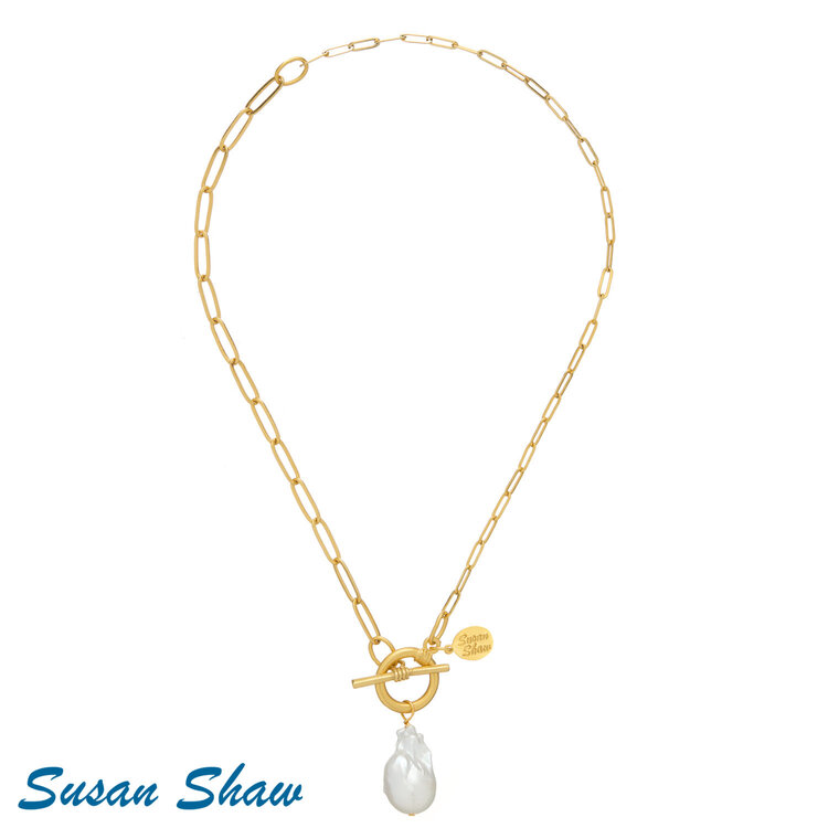 Susan Shaw Paperclip Baroque Pearl Toggle Necklace