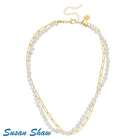 Susan Shaw Piper Paperclip Pearl & Gold Necklace