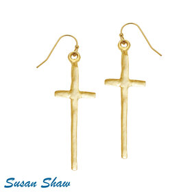 Susan Shaw Long Gold Cross Earrings