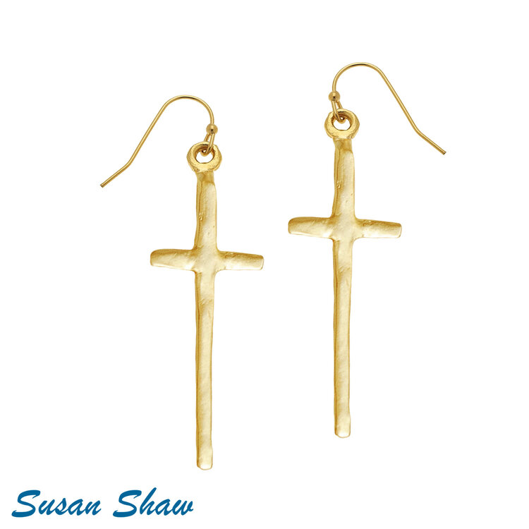 Susan Shaw Long Gold Cross Earrings