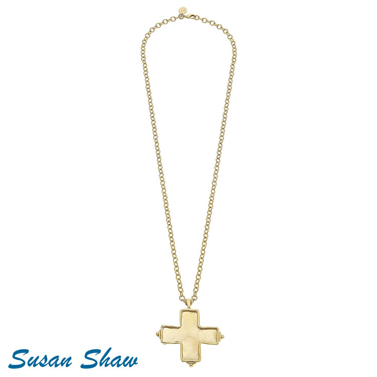 Susan Shaw Gold Square Cross Necklace