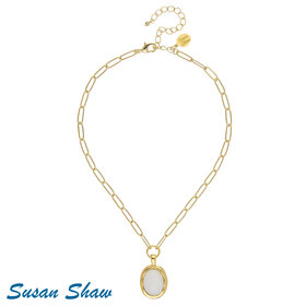 Susan Shaw Gold Oval Mother Of Pearl Necklace