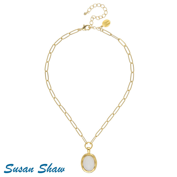 Susan Shaw Gold Oval Mother Of Pearl Necklace