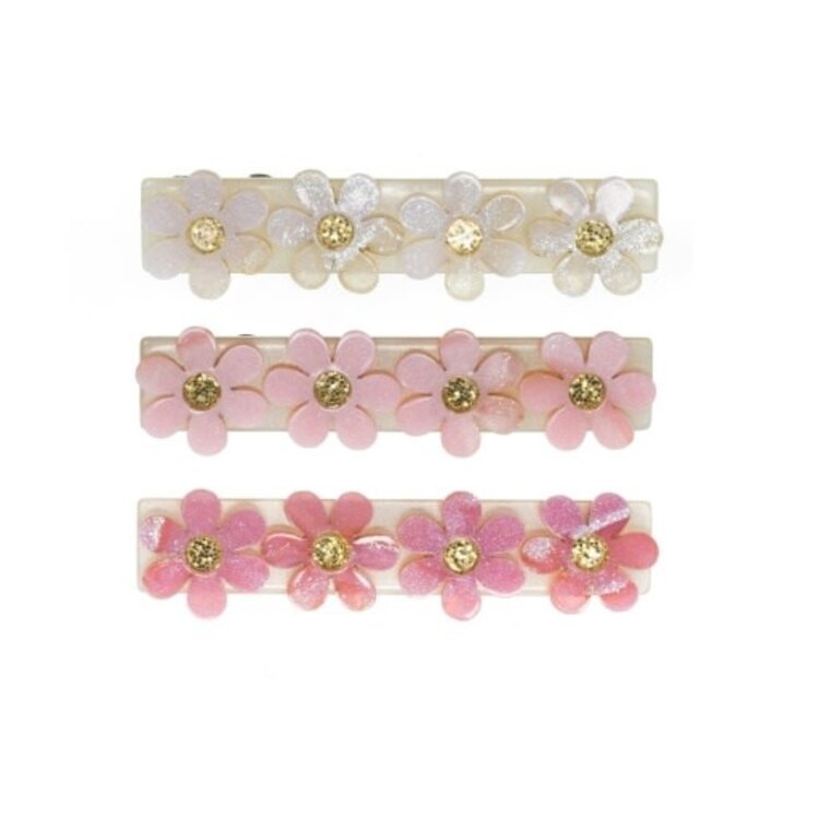 FLOWERS PINK & WHITE SHIMMER HAIR CLIPS -SPR