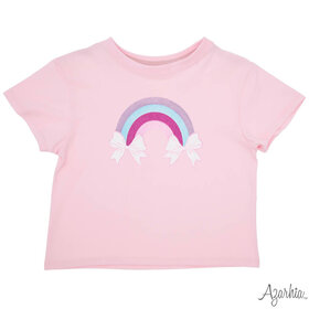 Azarhia Light Pink Glitter Rainbow Bow Boxy T-Shirt