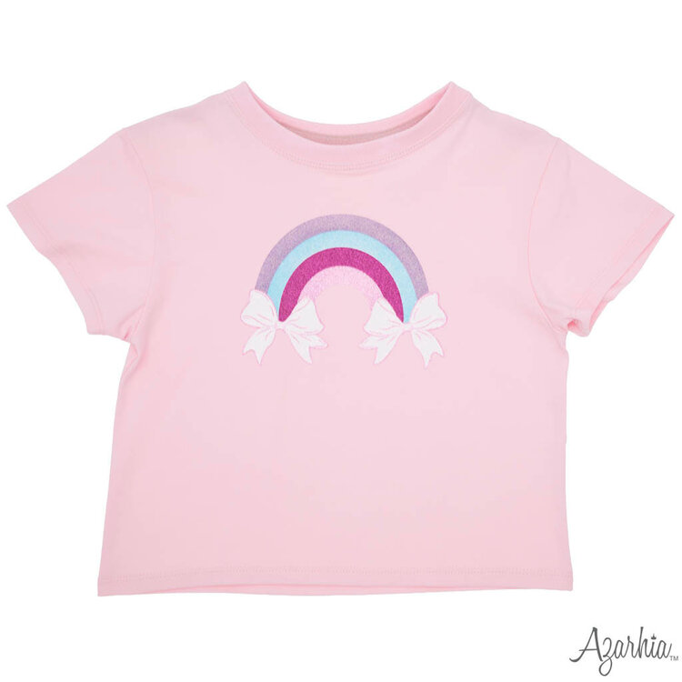 Azarhia Light Pink Glitter Rainbow Bow Boxy T-Shirt
