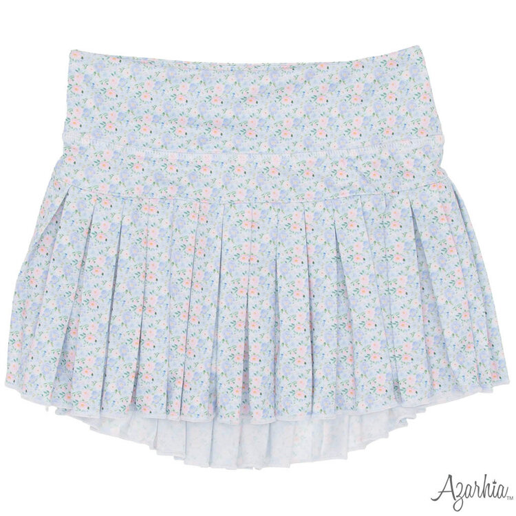 Azarhia Grand Blue Flowers Mini Pleat Skirt