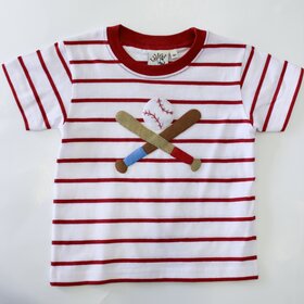 Luigi Kids Red Stripe Baseballs and Bats Shirt