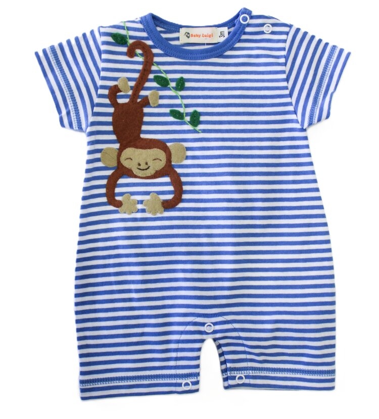 Luigi Kids Blue Stripe Monkey Romper