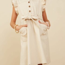 Hayden Girl Button Detail Belted Ruffled Dress