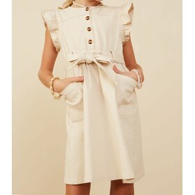 Hayden Girl Button Detail Belted Ruffled Dress