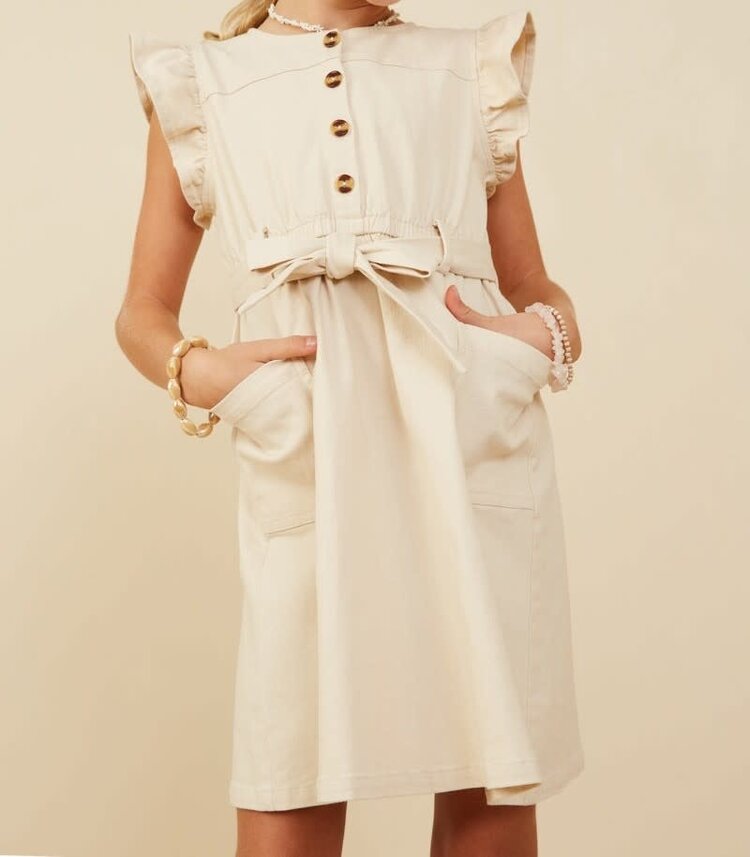 Hayden Girl Button Detail Belted Ruffled Dress
