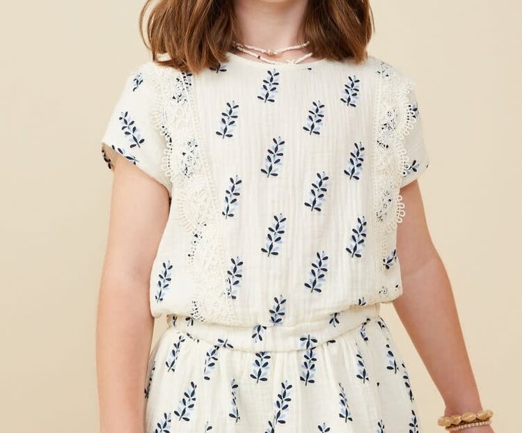 Hayden Girl Crochet Lace Trim Floral Gauze Top