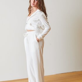 Theme Ash White Terry Wide Leg Pant