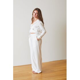 Theme Ash White Terry Wide Leg Pant