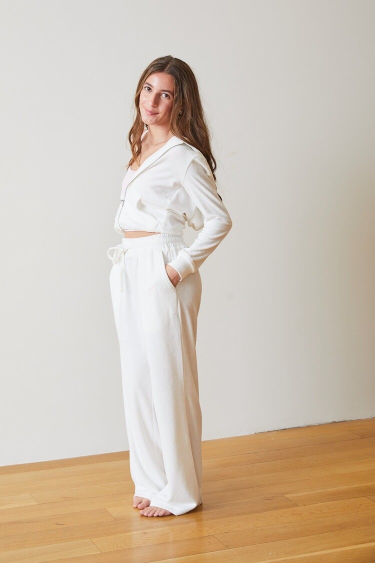 Theme Ash White Terry Wide Leg Pant