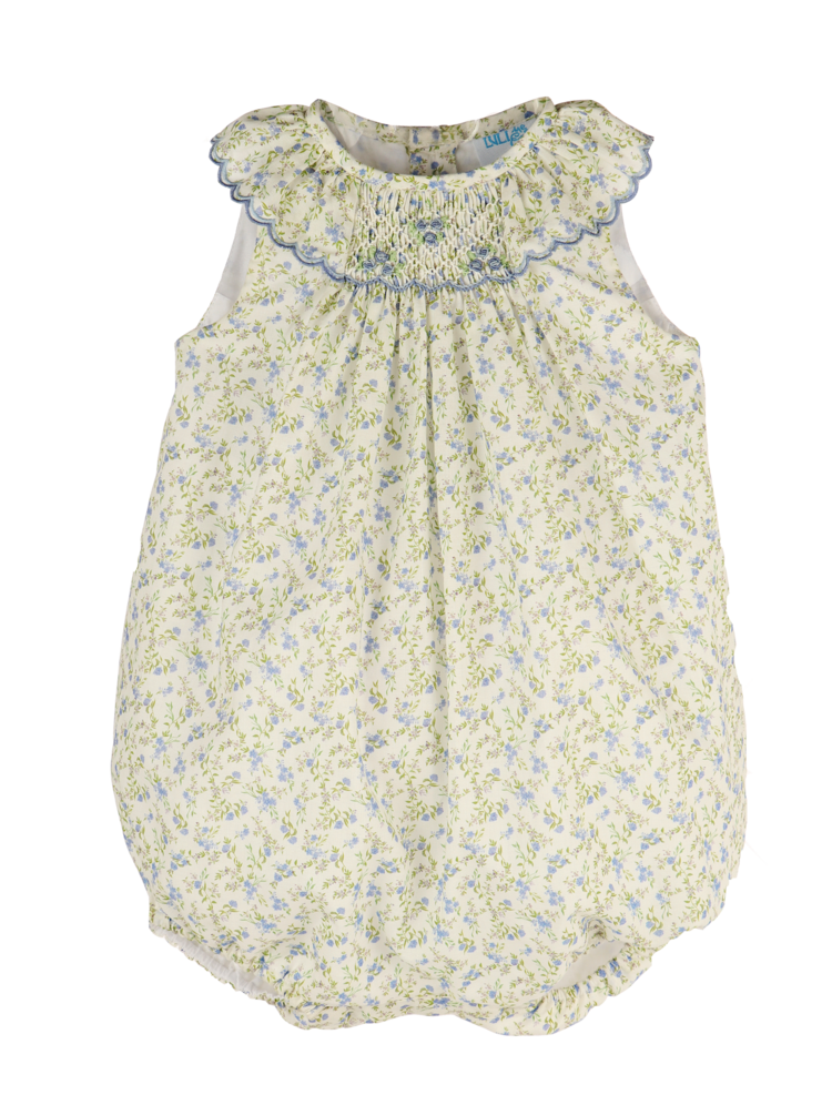 Luli&Me Blue Lavender Smocked Bubble