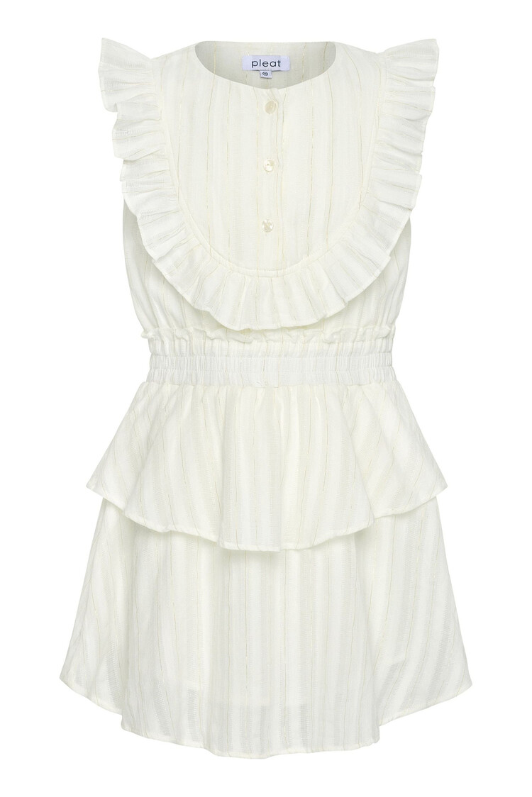 Pleat White/Gold Jane Dress