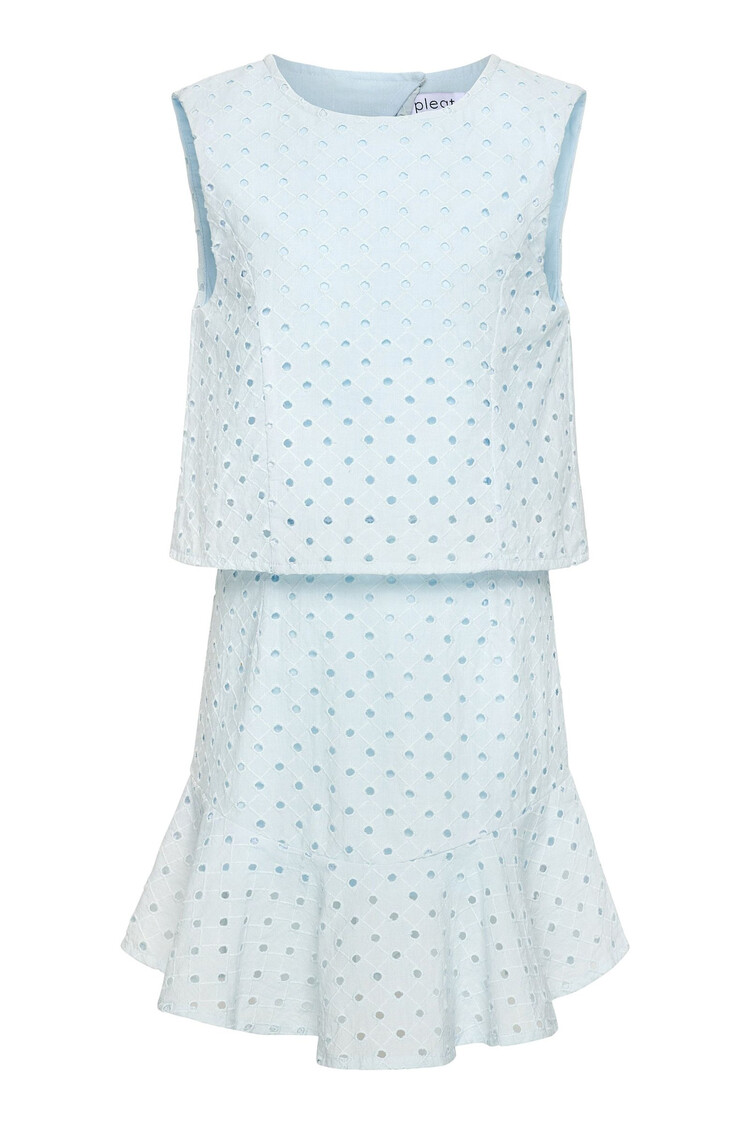 Pleat Aqua Eyelet Cleo Dress