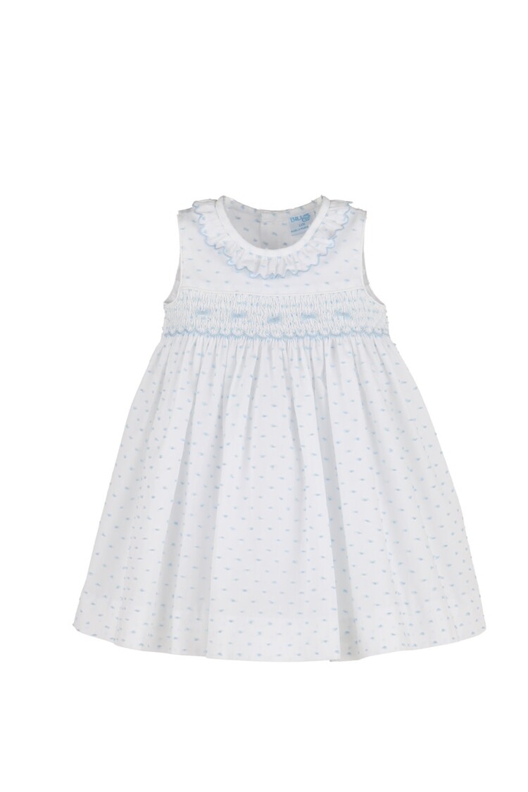 Luli&Me Blue Plumeti Smock Dress