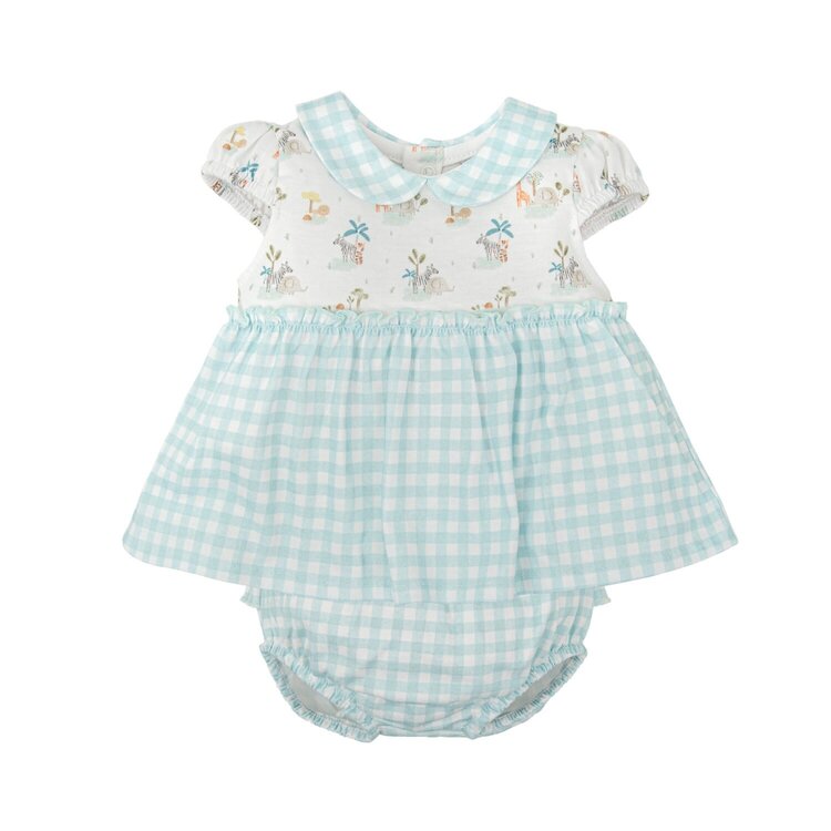Babidu Blue Gingham Safari Dress Set