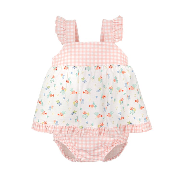 Babidu Pink Gingham Fish Dress Set