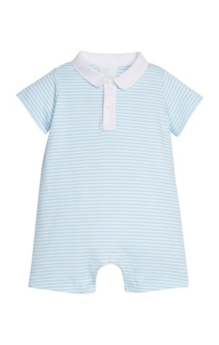 Little English Sky Stripe Peter Pan Polo Romper