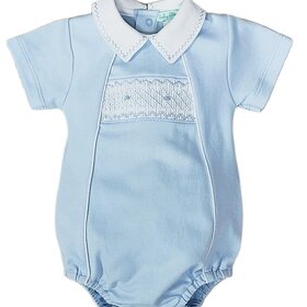 Baby Threads Classic Blue Smocked Bubble