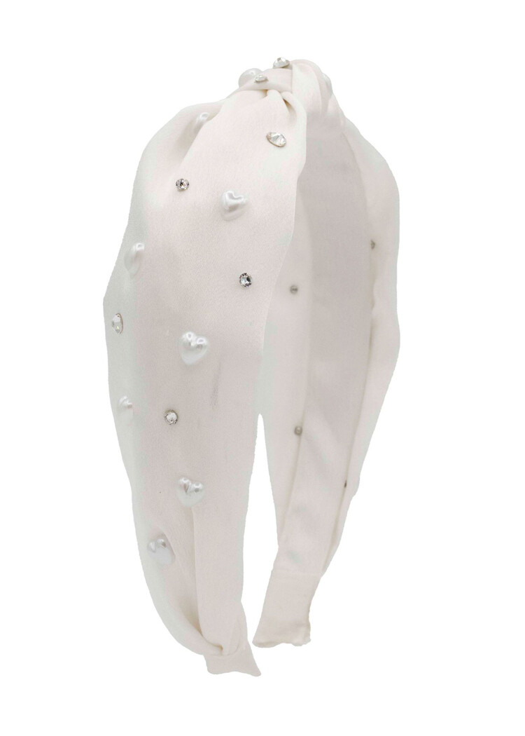 Bari Lynn Satin Pearl Hearts Headband