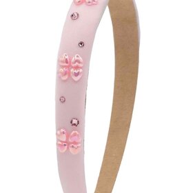 Bari Lynn Thin Satin Pearl Hearts Headband