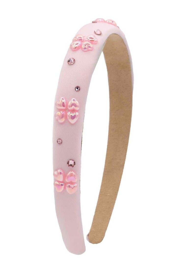 Bari Lynn Thin Satin Pearl Hearts Headband