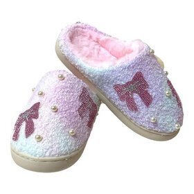 Bari Lynn Crystal Bow & Pearl Slippers