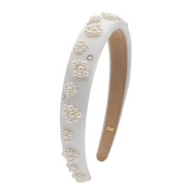 Bari Lynn Flower Pearl Thin Satin Headband