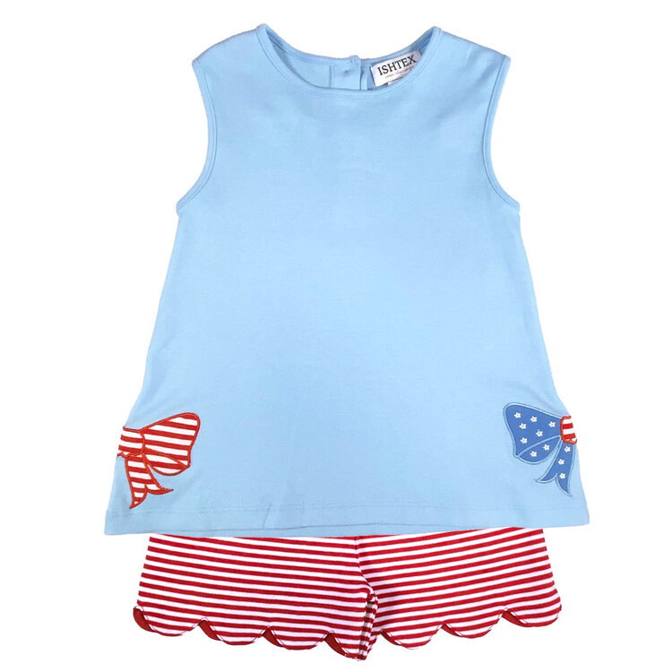 Ishtex Red, White & Blue Bows Short Set