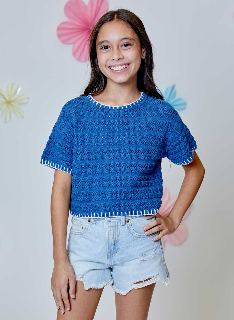Design History Blue Crochet Sweater Top