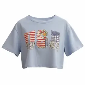 Peach Love Blue USA Patchwork Shirt