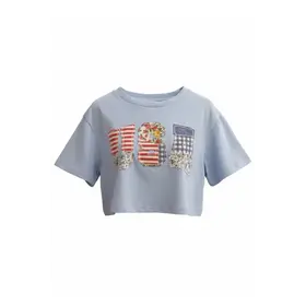 Peach Love Blue USA Patchwork Shirt