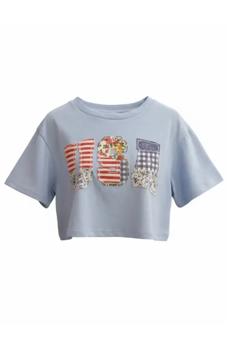 Peach Love Blue USA Patchwork Shirt