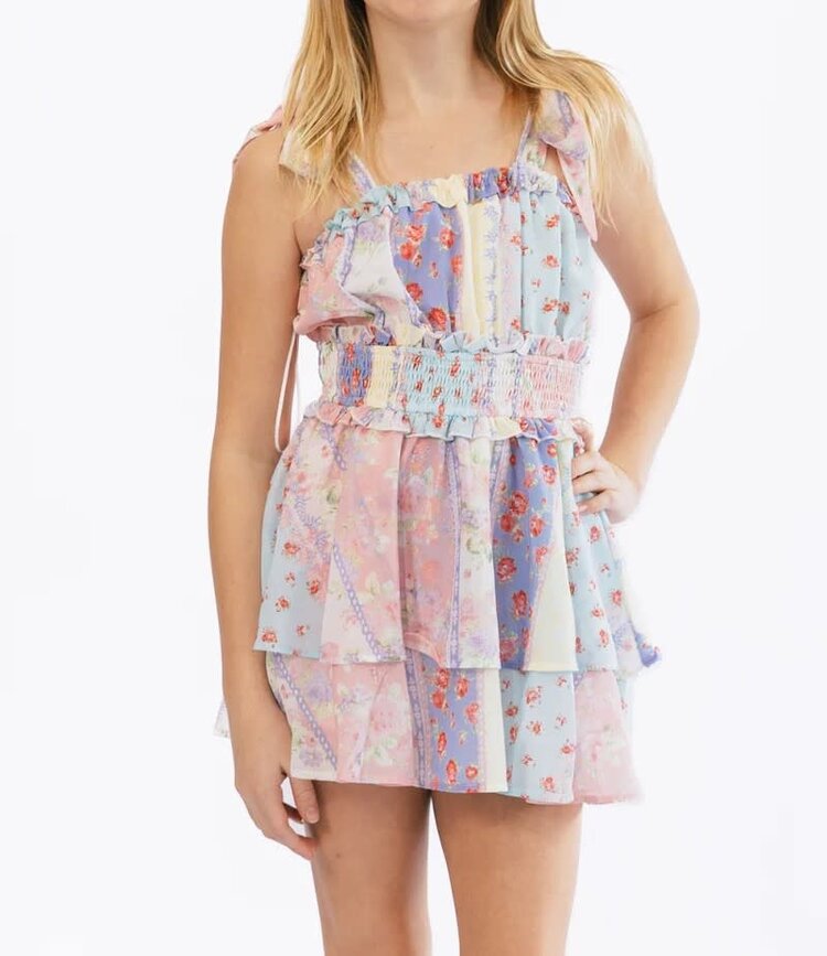 Peach Love Multi Floral Tie Shoulder Romper