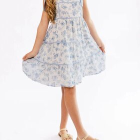 Peach Love Blue Floral Tie ShoulderDress