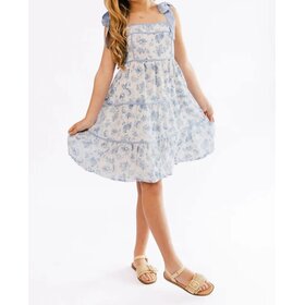 Peach Love Blue Floral Tie ShoulderDress