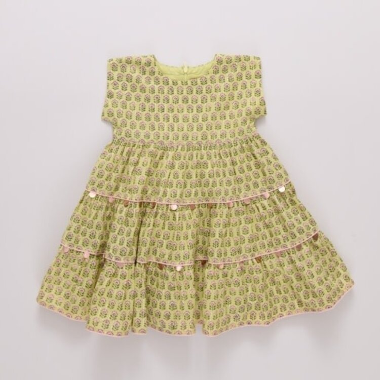 Pink Chicken Green Prairie Block Print Peachy Dress