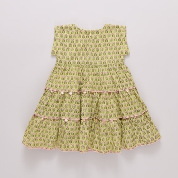 Pink Chicken Green Prairie Block Print Peachy Dress