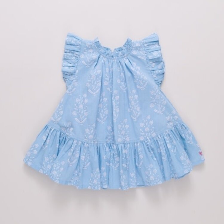 Pink Chicken girls harper dress - blue dewdrop block print