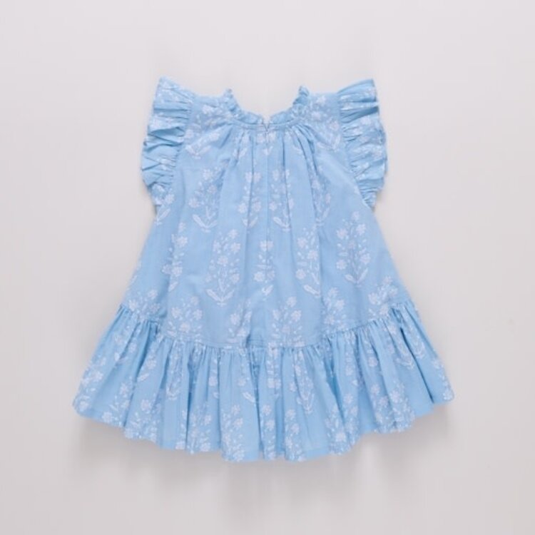 Pink Chicken girls harper dress - blue dewdrop block print