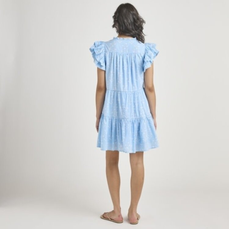 Pink Chicken womens kalani ruffle dress - blue dewdrop block print