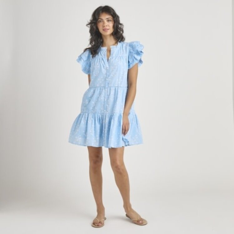 Pink Chicken womens kalani ruffle dress - blue dewdrop block print