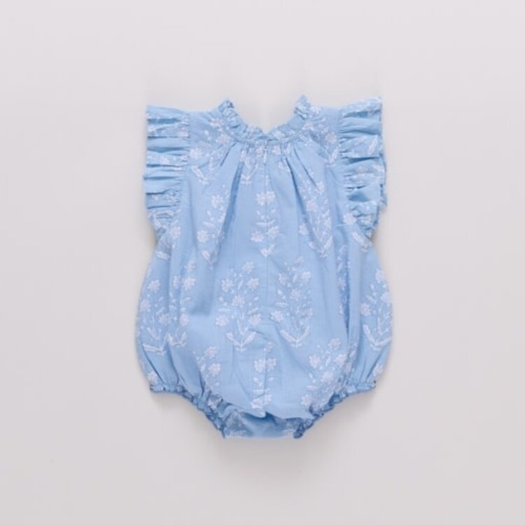 Pink Chicken baby girls harper bubble - blue prairie block print