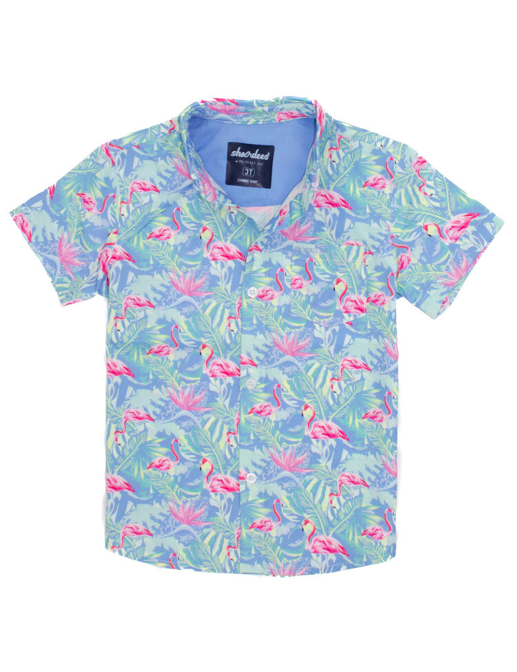 Properly Tied Floral Flamingo Shordees Summer Shirt