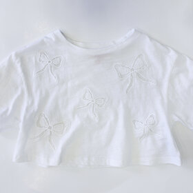 Peach Love Lace Bows Short Sleeve Top